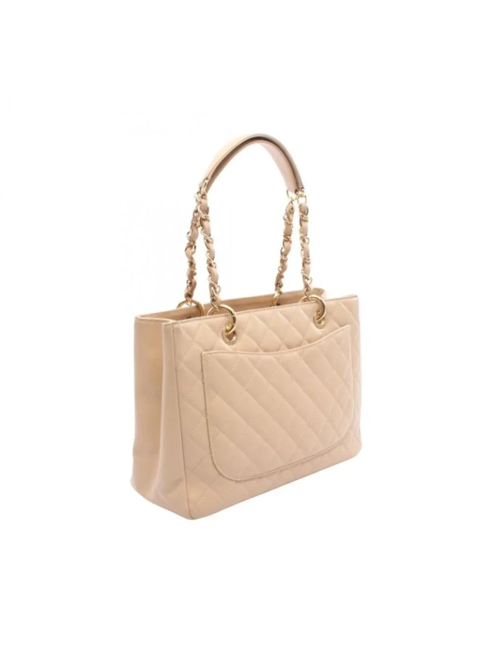 Chanel Tote Quilted Grand Shopping GST Beige Caviar Leather Chain